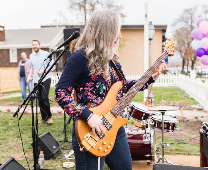 Evette playing the bass <